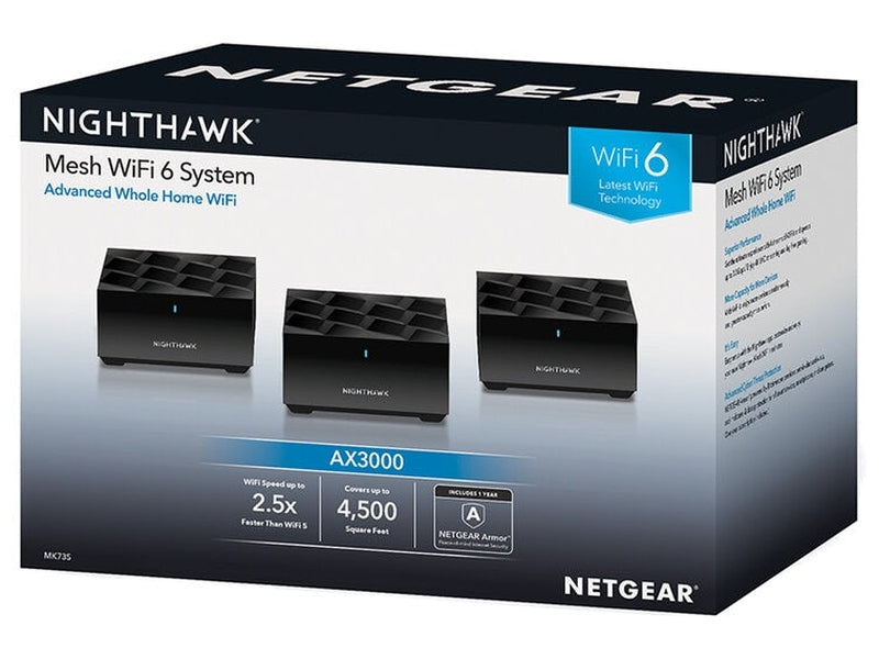 NETGEAR Nighthawk MK73S-100APS AX3000 Dual-Band WiFi 6 Mesh System, 3-Pack