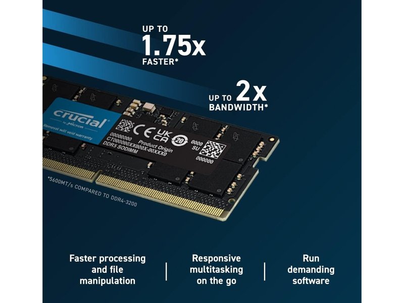 Crucial 32GB 2x16GB DDR5 SODIMM 5600MHz CL46 Memory