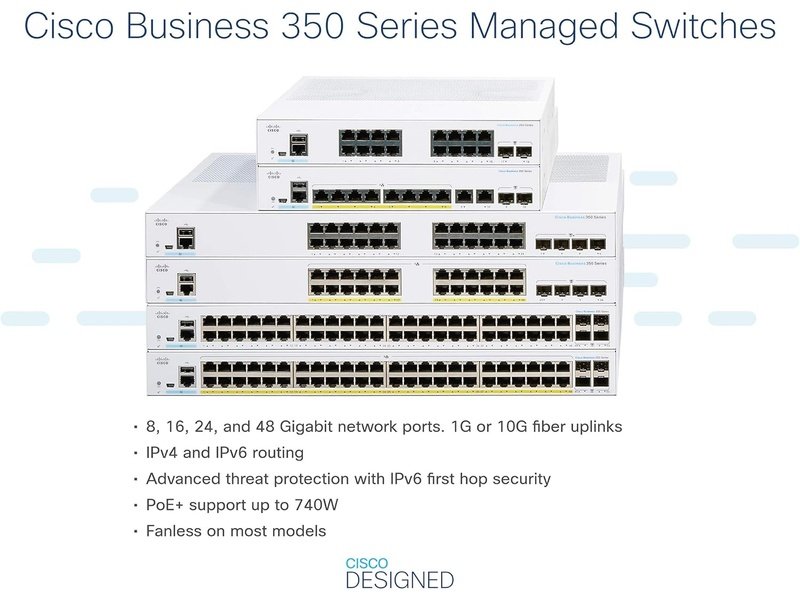 Cisco CBS350 16 Ports Manageable Ethernet Switch, Full PoE, GE, 2x1G SFP