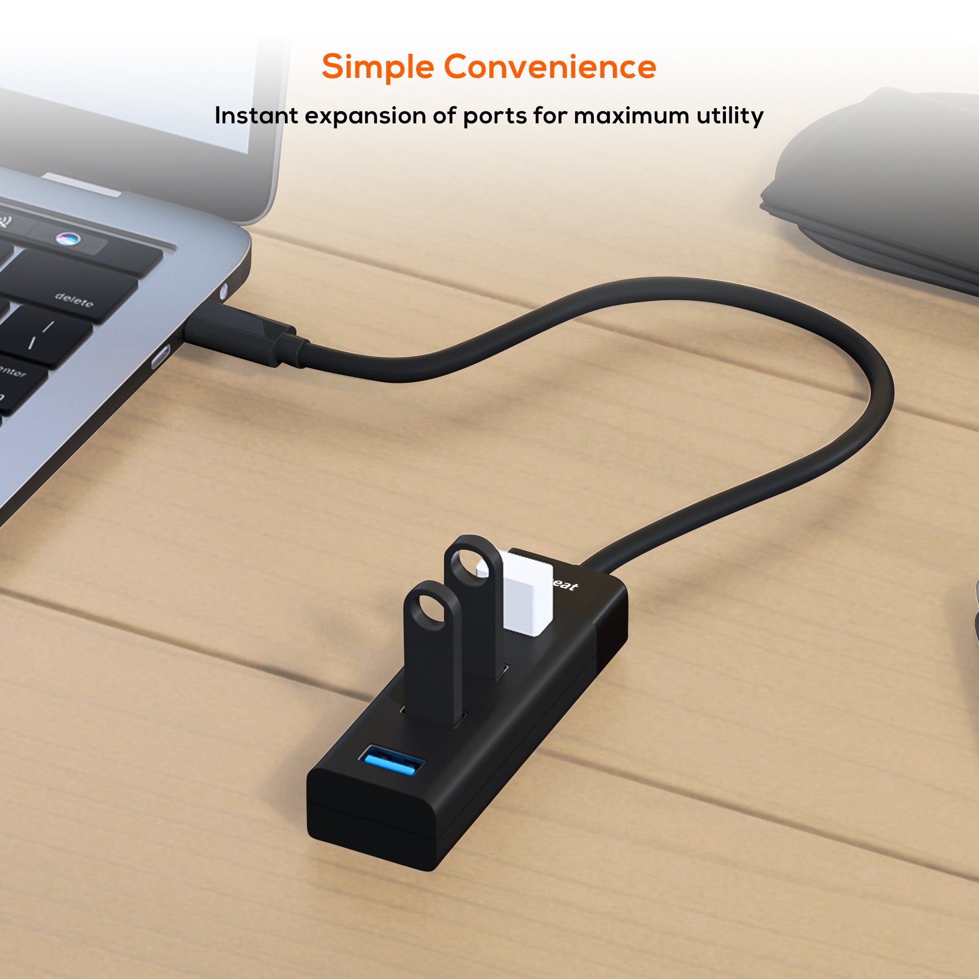 mbeat USB-C to 4-Port 3.0 Hub - Black