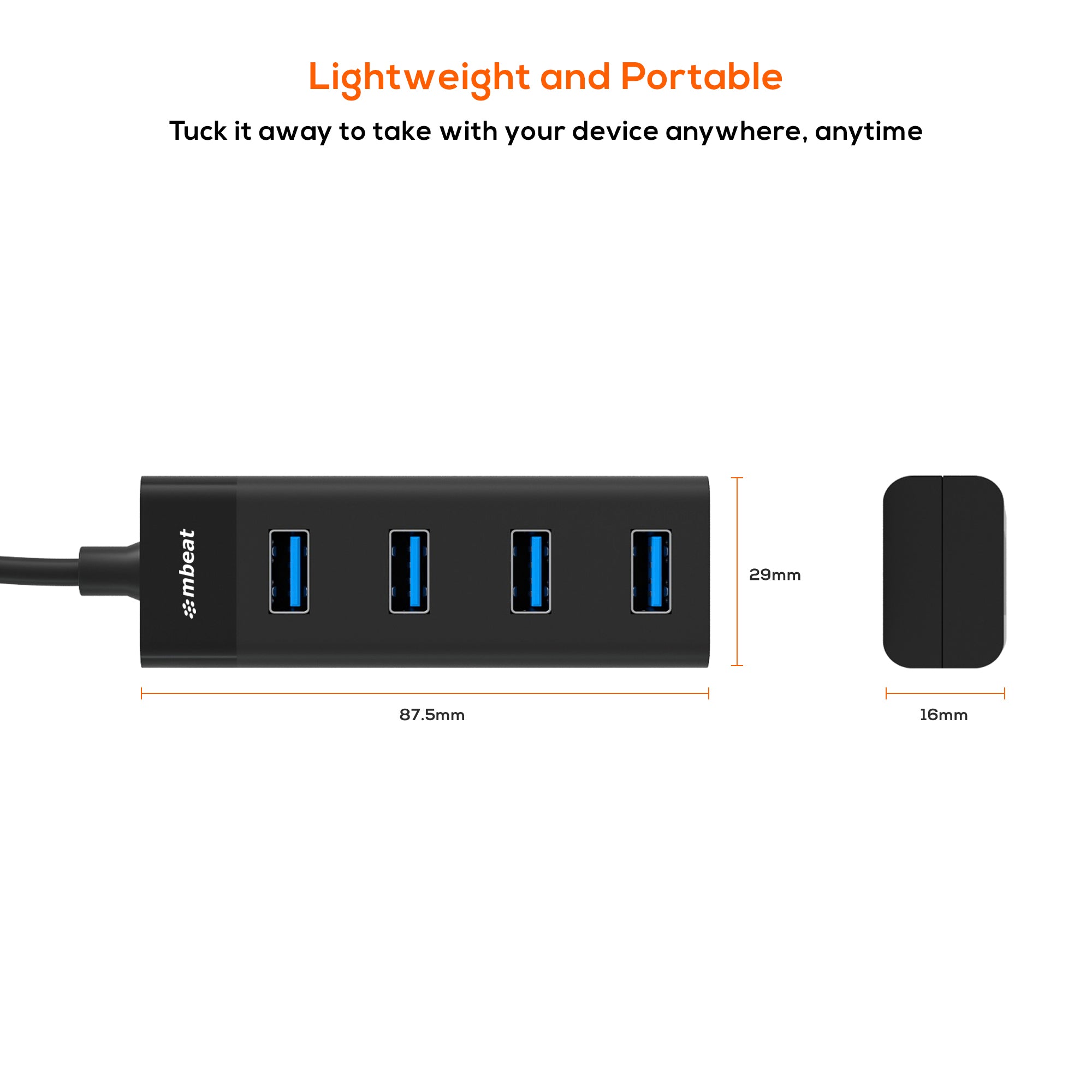 mbeat USB-C to 4-Port 3.0 Hub - Black