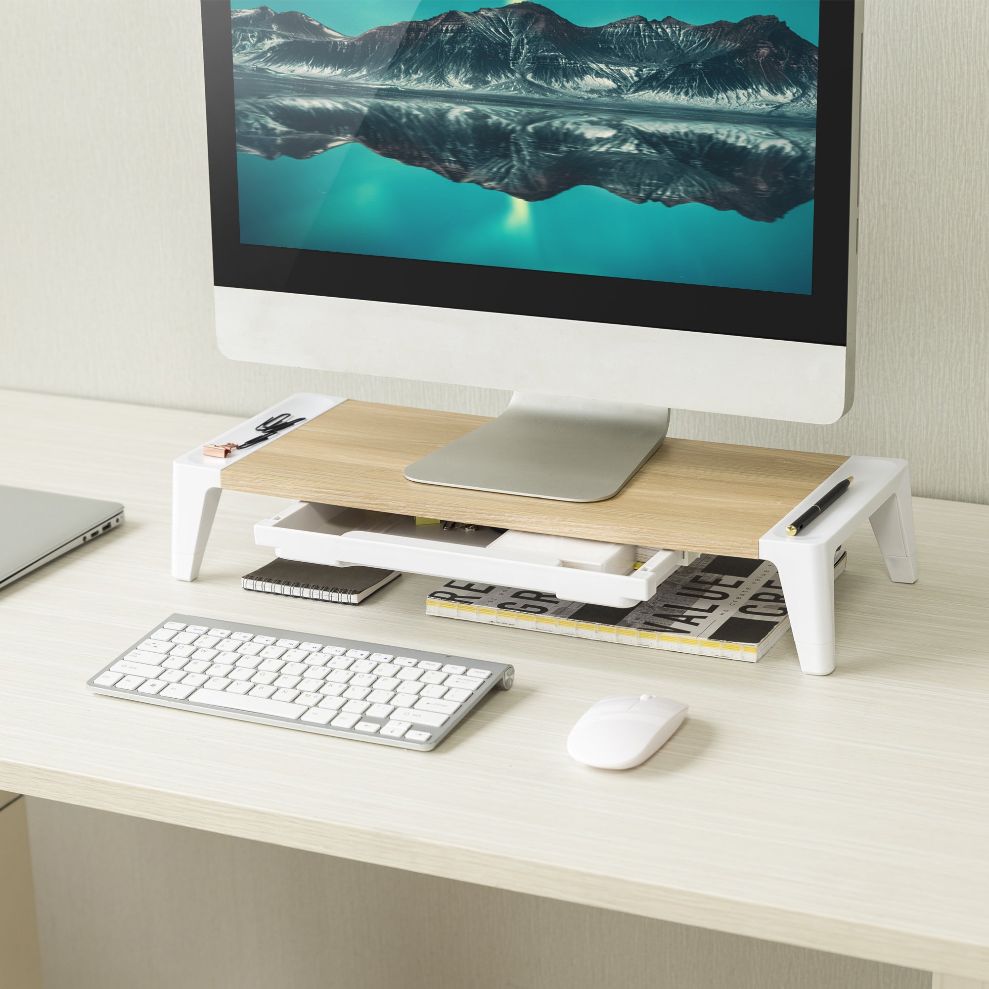 mbeat activiva Ergolife Monitor Stand Riser with Storage Drawer