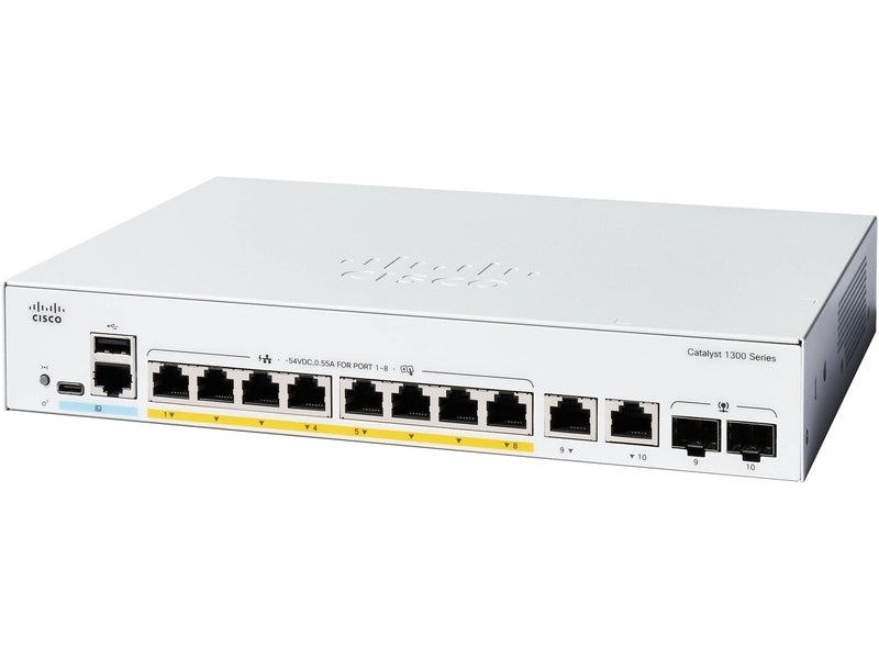 Cisco Catalyst 1300 8-port GE Full PoE 2x1G Combo Switch