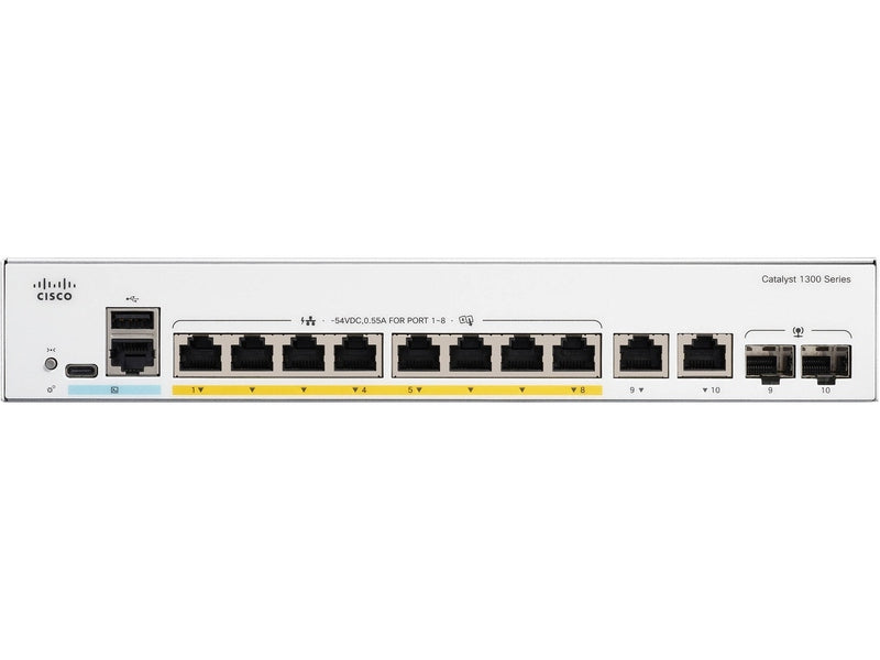 Cisco Catalyst 1300 8-port GE Full PoE 2x1G Combo Switch