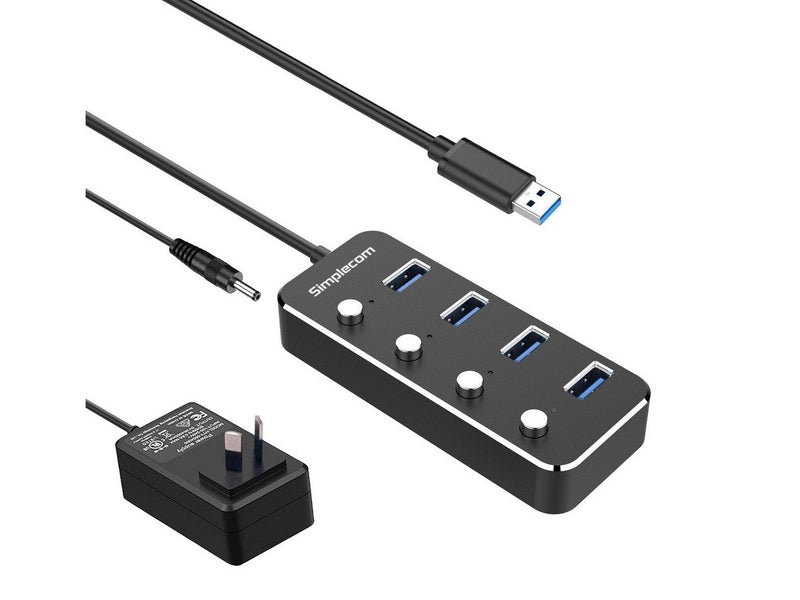 Simplecom CH345PS Aluminium 4-Port USB 3.0 Hub with Individual Switches