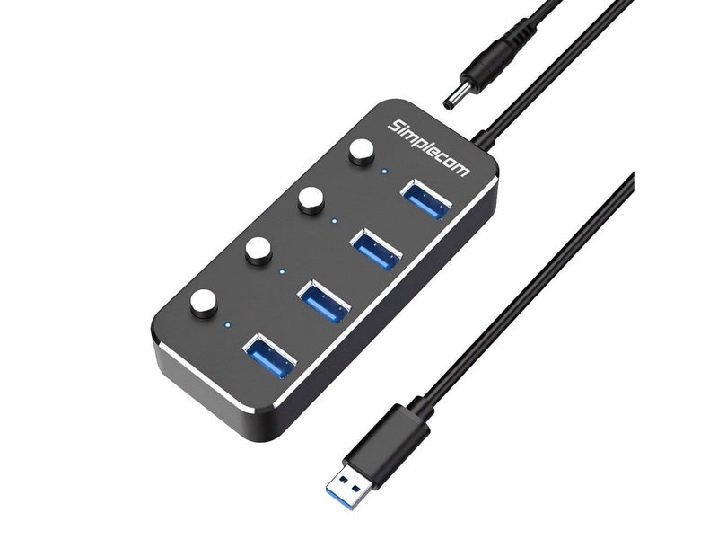 Simplecom CH345PS Aluminium 4-Port USB 3.0 Hub with Individual Switches