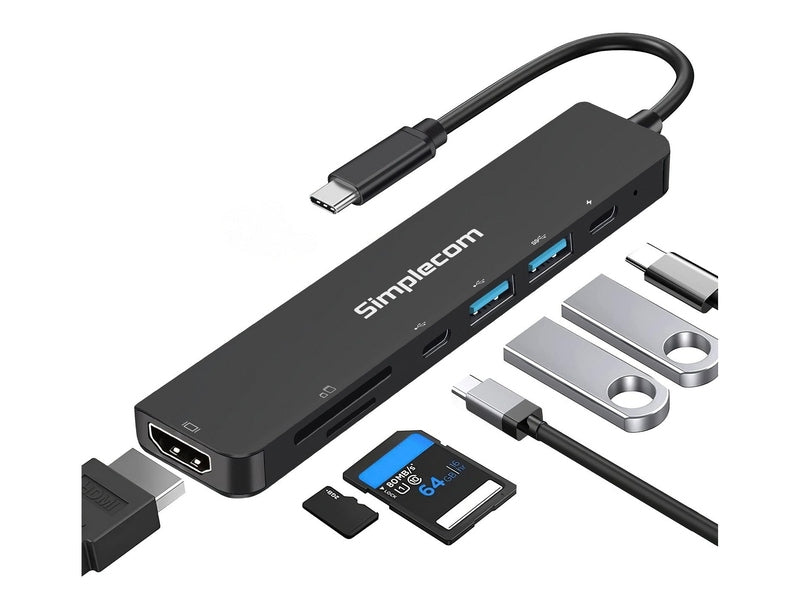 Simplecom CH547 USB-C 7-in-1 Multiport Adapter USB Hub HDMI Card Reader PD