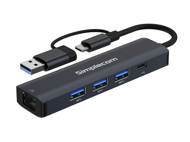 Simplecom CHN436 USB-C and USB-A to 4-Port USB HUB with Gigabit Ethernet Adapter