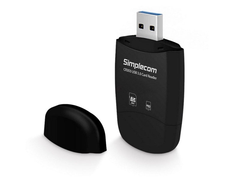 Simplecom CR303 2 Slot SuperSpeed USB 3.0 Card Reader with Dual Caps -Black