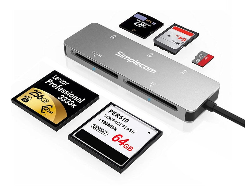 Simplecom CR407 5-Slot SuperSpeed USB 3.0 and USB-C to CFast/CF/XD/SD/MicroSD Card Reader