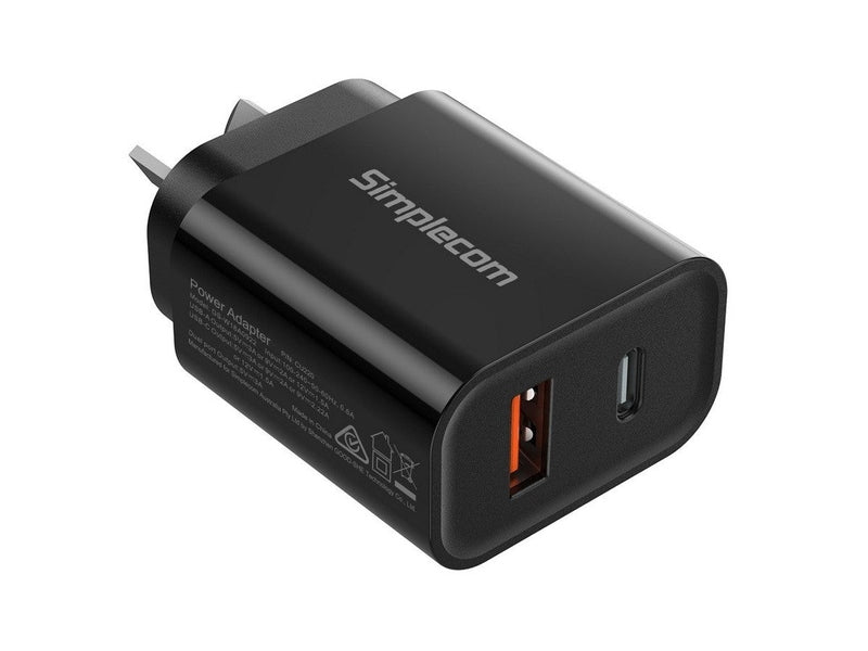 Simplecom CU220 Dual Port PD 20W Fast Wall Charger