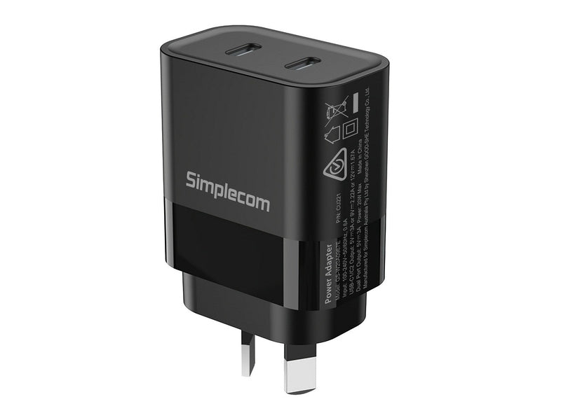 Simplecom CU221 Dual USB-C Fast Wall Charger PD 20W