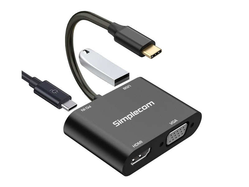 Simplecom DA440 4-in-1 USB-C Multiport Adapter with Power Delivery USB 3.0 VGA HDMI