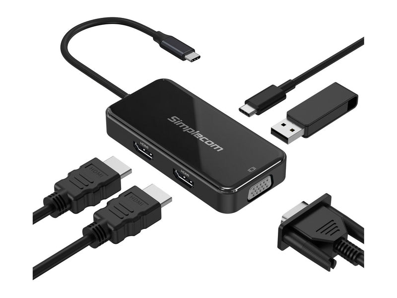 Simplecom DA451 5-in-1 USB-C Multiport Adapter MST Hub with VGA and Dual HDMI