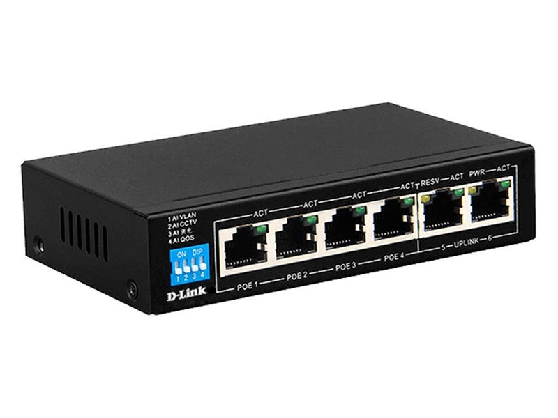 D-Link 6-Port Unmanaged PoE Switch with 4 PoE RJ45 and 2 Uplink RJ45 Ports