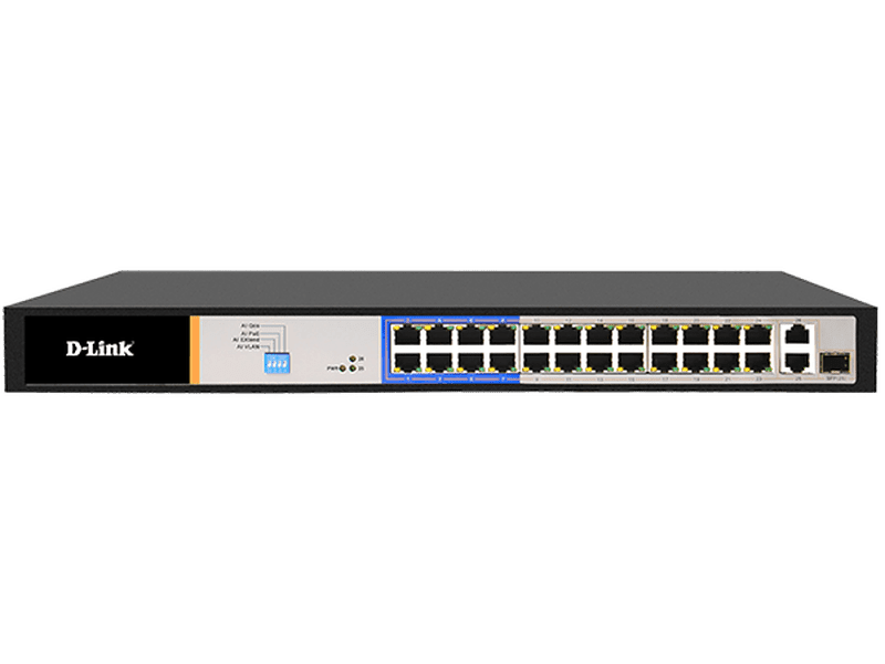 D-Link 26-Port Unmanaged PoE Switch with 24 PoE RJ45 and 2 Uplink Ports