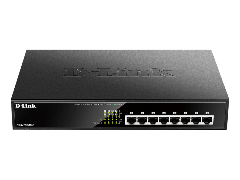 D-Link 8-Port Gigabit Unmanaged Desktop PoE Switch with 8 PoE RJ45 Ports