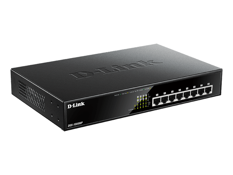 D-Link 8-Port Gigabit Unmanaged Desktop PoE Switch with 8 PoE RJ45 Ports