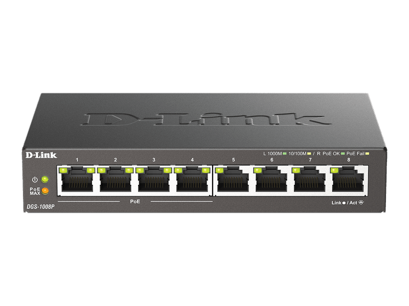 D-Link 8-Port Gigabit Unmanaged Desktop Switch with 8 Gigabit RJ45 and 4 PoE Ports