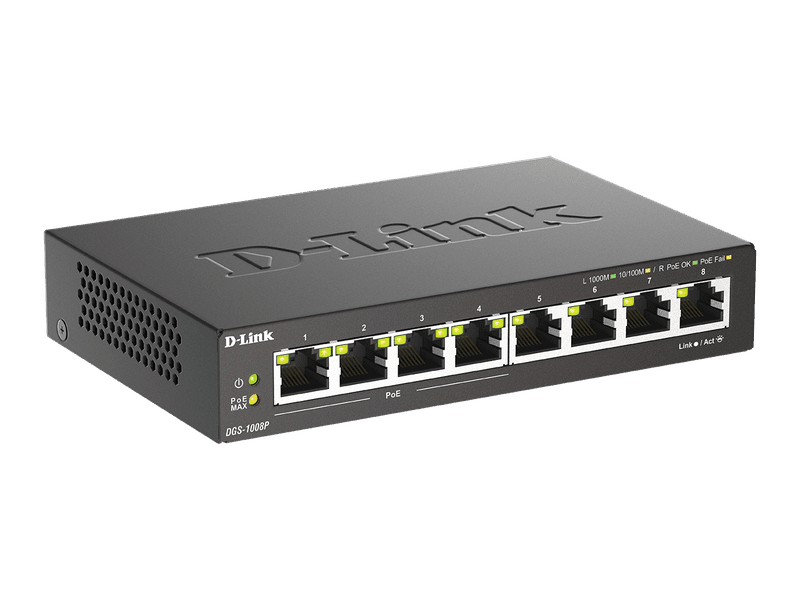 D-Link 8-Port Gigabit Unmanaged Desktop Switch with 8 Gigabit RJ45 and 4 PoE Ports