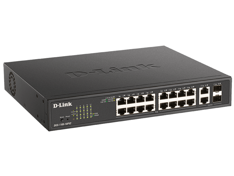 D-Link 18-Port Gigabit Smart Managed PoE Switch with 16 PoE and 2 Combo GE/SFP