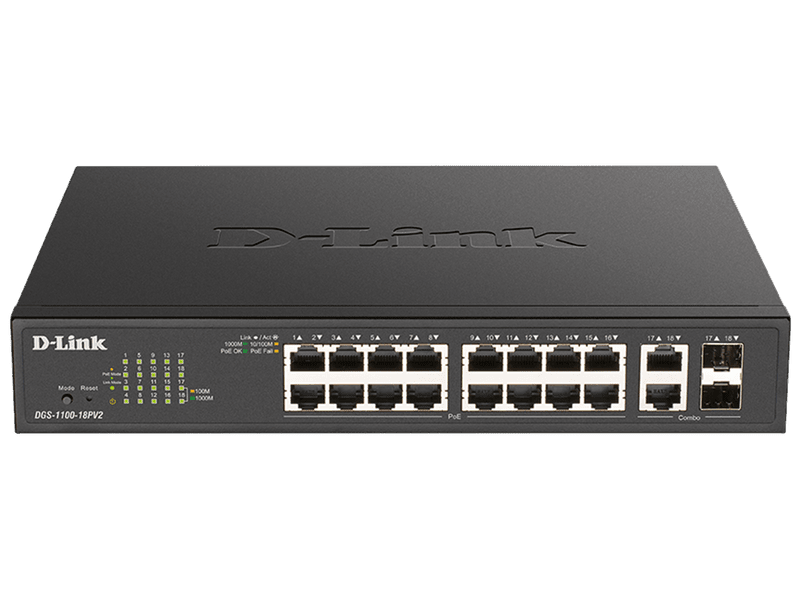 D-Link 18-Port Gigabit Smart Managed PoE Switch with 16 PoE and 2 Combo GE/SFP