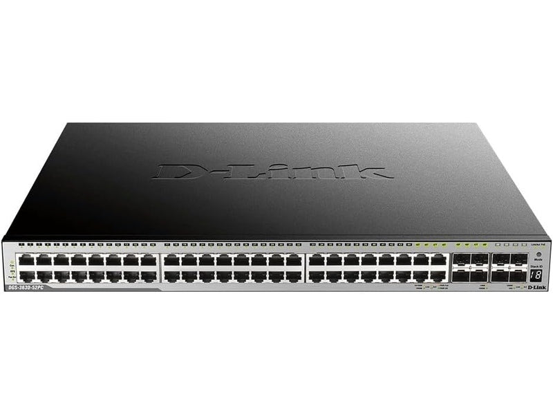 D-Link DGS-3630 52-Port Stackable Managed Switch with Standard Image 44 BASE-T PoE 4 Combo BASE-T PoE/SFP and 4 10G SFP+ Ports