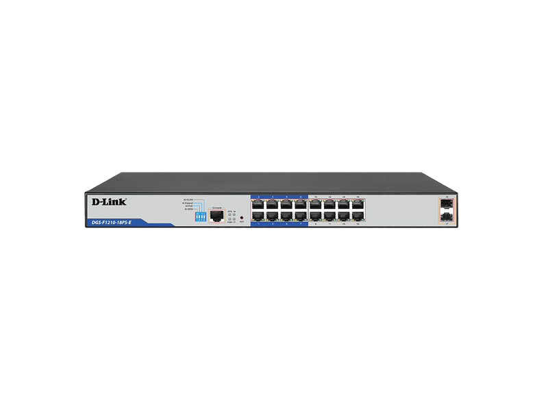 D-Link DGS-F1210 18-Port Gigabit Smart Managed PoE+ Switch with 16 PoE RJ45 and 2 SFP Ports