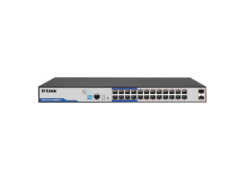 D-Link DGS-F1210 26-Port Gigabit Smart Managed PoE+ Switch with 24 PoE RJ45 and 2 SFP Ports