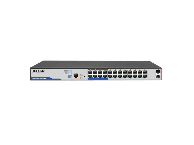 D-Link DGS-F1210 26-Port Gigabit Smart Managed PoE+ Switch with 24 PoE RJ45 and 2 SFP Ports