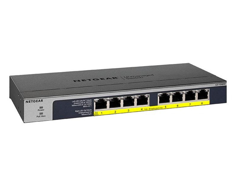 Netgear GS108PP 8-Port Unmanaged Switch PoE+ 8 123W