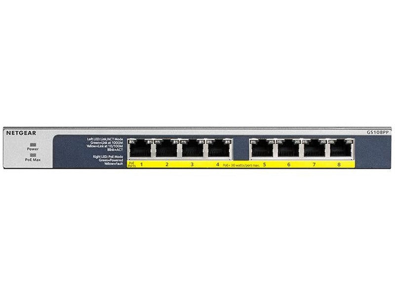 Netgear GS108PP 8-Port Unmanaged Switch PoE+ 8 123W