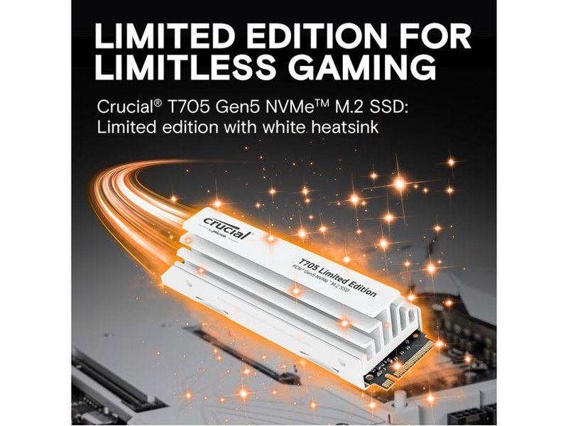 Crucial T705 PCIe Gen5 NVMe M.2 SSD with Limited Edition White Heatsink 2TB