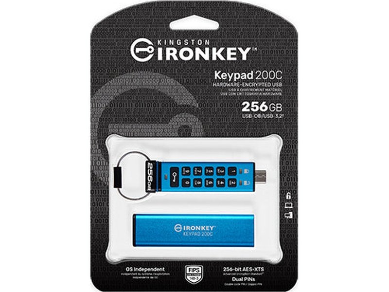 Kingston IronKey Keypad 200 256GB Encrypted USB-C Flash Drive