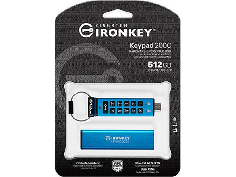 Kingston IronKey Keypad 200 512GB Encrypted USB-C Flash Drive