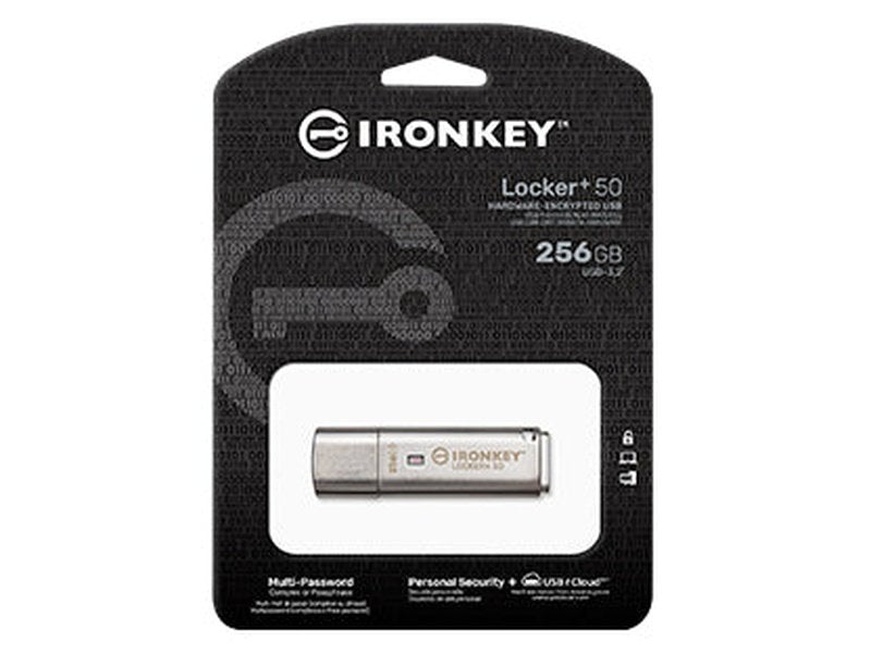 Kingston IronKey Locker+ 50 Encrypted USB Automatic USBtoCloud Back Up 256GB