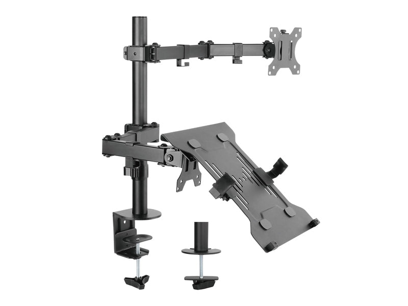 Brateck Economical Double Joint Articulating Steel Monitor Arm with Laptop Holder Fit Most 13"-32" Monitors, Up to 8kg/Screen