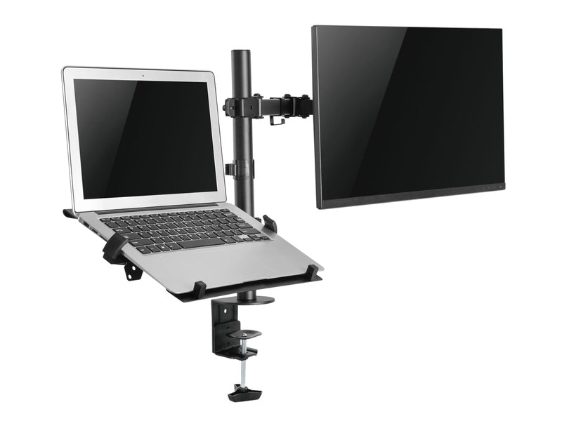 Brateck Economical Double Joint Articulating Steel Monitor Arm with Laptop Holder Fit Most 13"-32" Monitors, Up to 8kg/Screen