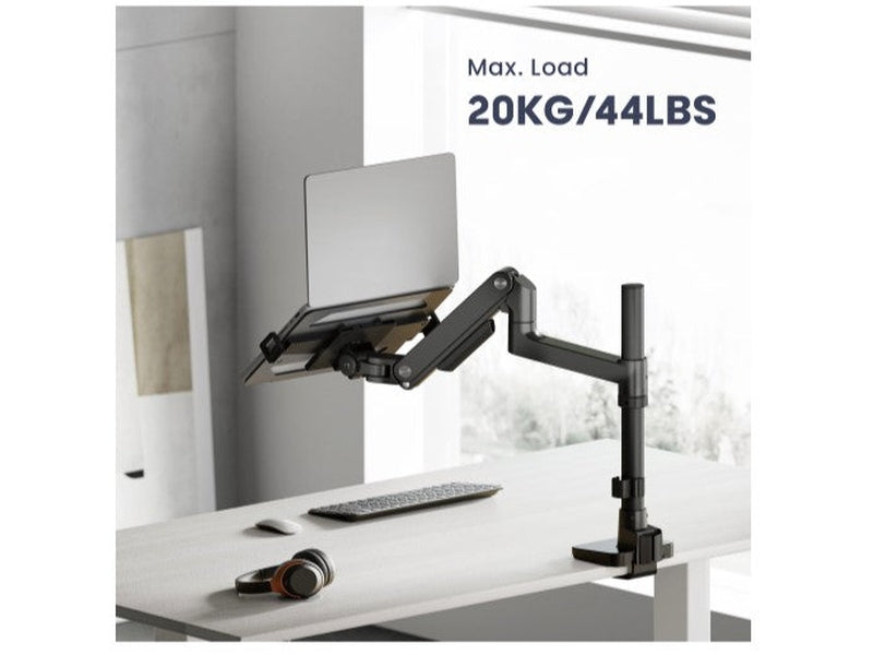 Brateck LDT81-C012P-ML-B Pole-Mounted Heavy-Duty Gas Spring Monitor Arm with Laptop Holder for Most 17"~49" Monitors, Fine Texture Black New