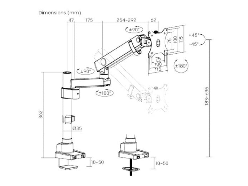 Brateck LDT84-C012P-B Single Screen Pole-Mounted Heavy-Duty Mechanical Spring Monitor Arm Black New