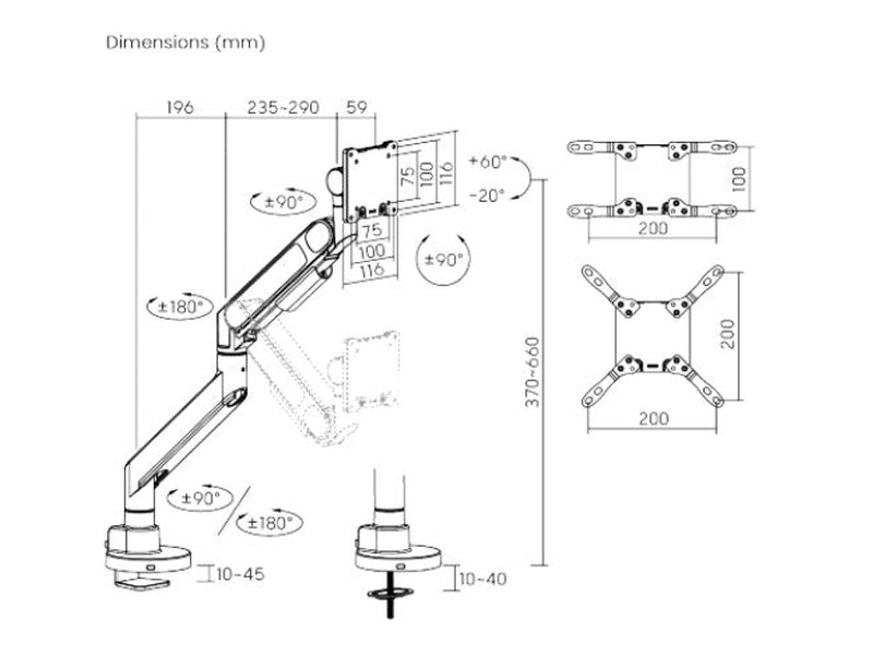 Brateck LDT92-C012-B Future-Proof Heavy-Duty Gas Spring Monitor Arm