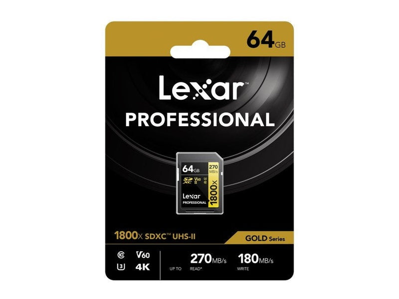 Lexar 64GB Professional 1800x SDXC UHS-II Gold Series Memory Card