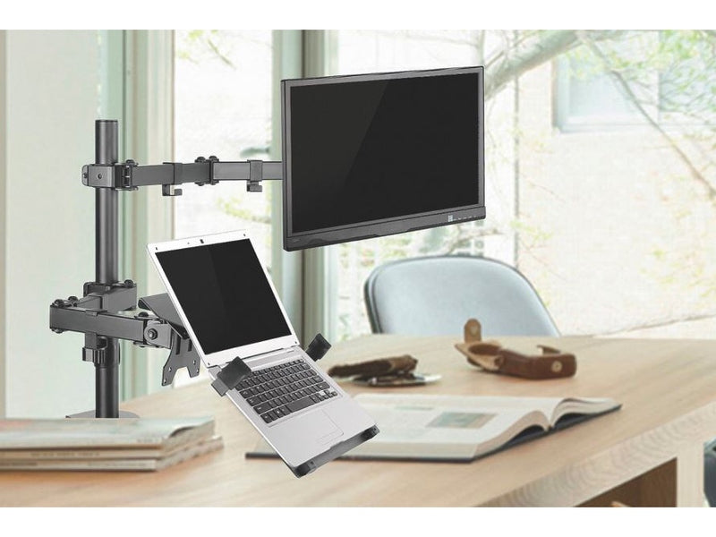 Brateck Economical Double Joint Articulating Steel Monitor Arm with Laptop Holder Fit Most 13"-32" Monitors, Up to 8kg/Screen