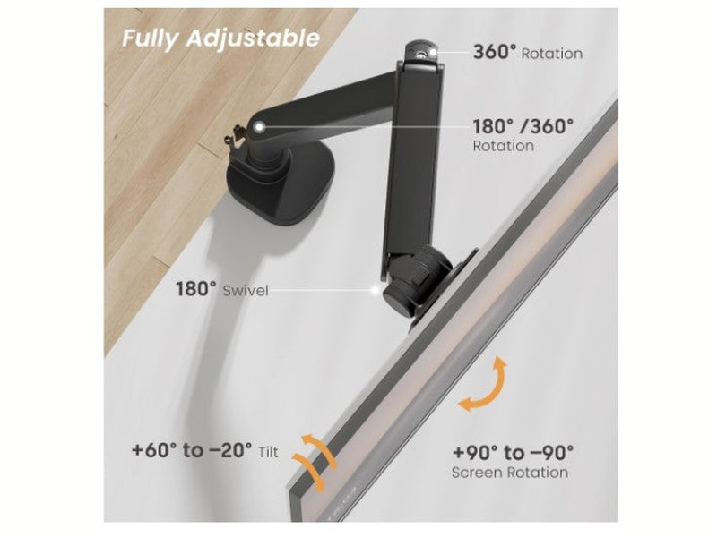 Brateck LDT87-C012UC-B Titan Heavy-Duty Gas Spring Monitor Arm with USB-A/USB-C Ports New