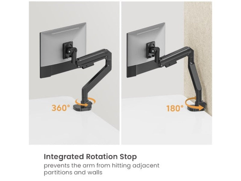 Brateck LDT87-C012UC-B Titan Heavy-Duty Gas Spring Monitor Arm with USB-A/USB-C Ports New