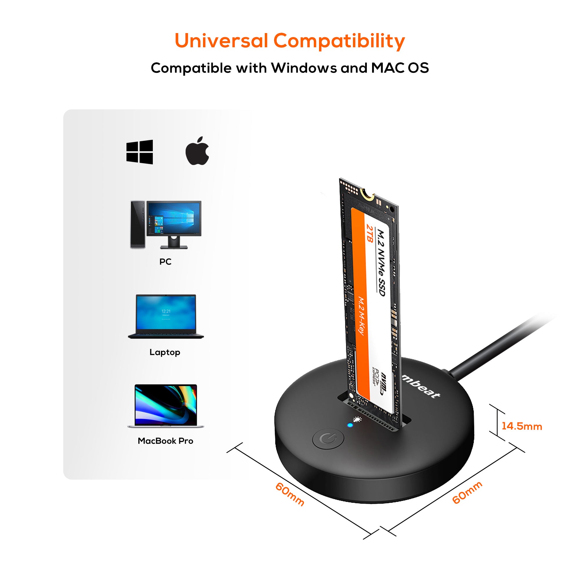 mbeat H1 USB 3.2 Gen2 10Gbps M.2 NVMe and SATA SSD Mini Dock