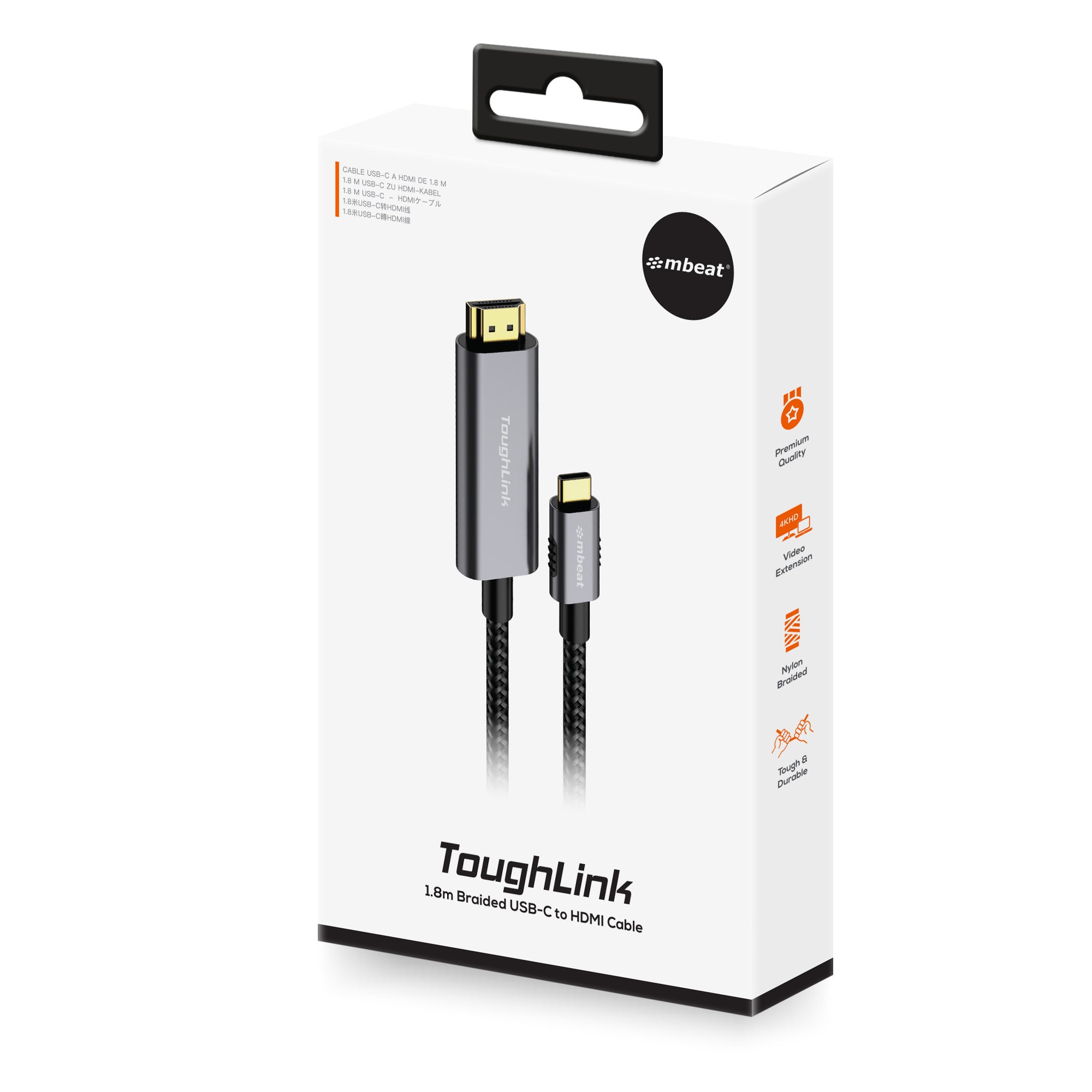 mbeat Tough Link Premium Braided USB-C to HDMI cable 1.8m