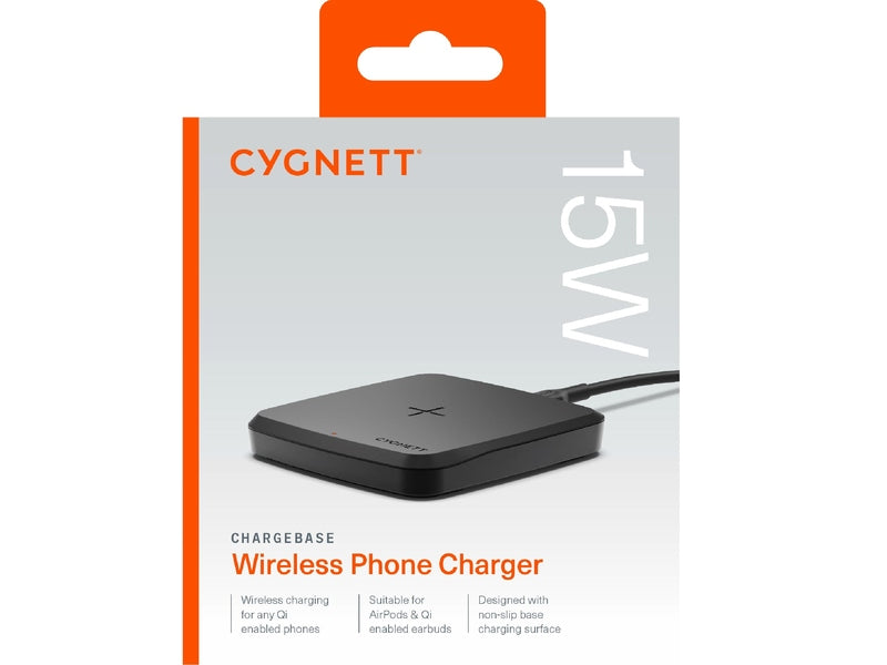 Cygnett ChargeBase 15W Wireless Phone Charger - Black