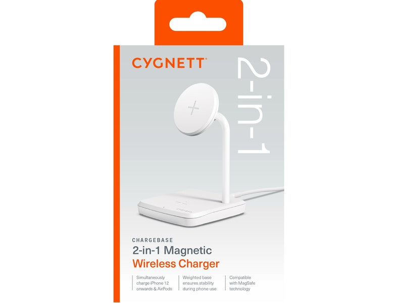 Cygnett ChargeBase 2-in-1 Magnetic Wireless Charger - White CY4776PPWIR