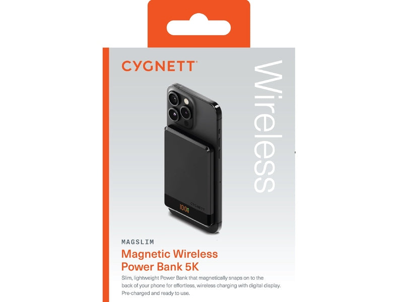 Cygnett MagSlim 5k Magnetic Wireless Power Bank - Black